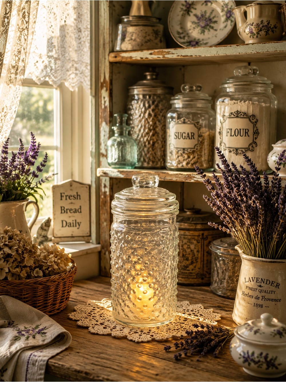 Vintage Clear Hobnail Glass Jar Fairy Lamp | Apothecary Style Decor